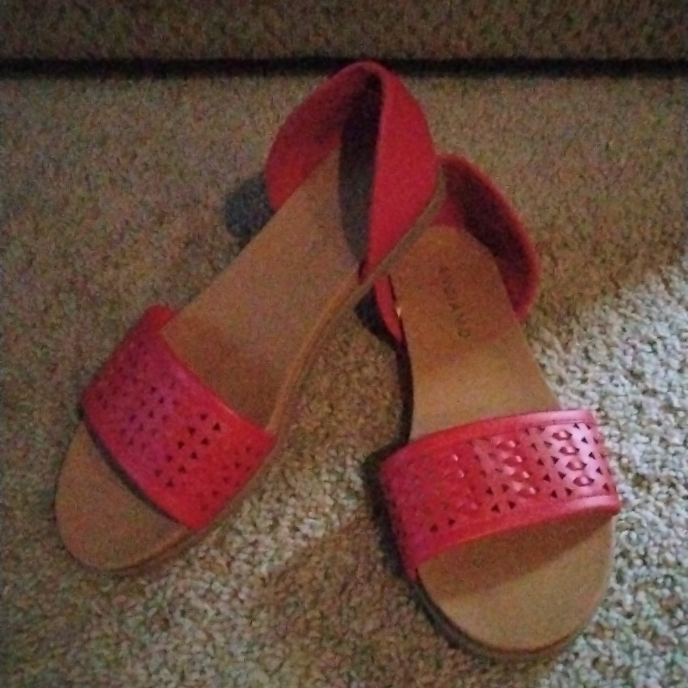 Andiamo (Size 7M) Red Perforated D'Orsay Flat Sandals